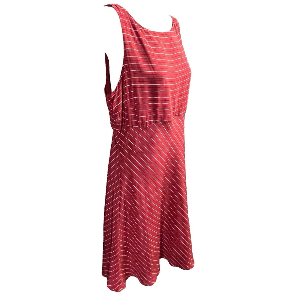 Ann Taylor Red Striped Silk Fit Flare Dress Women Size 14P Sleeveless Round Neck - Picture 4 of 9